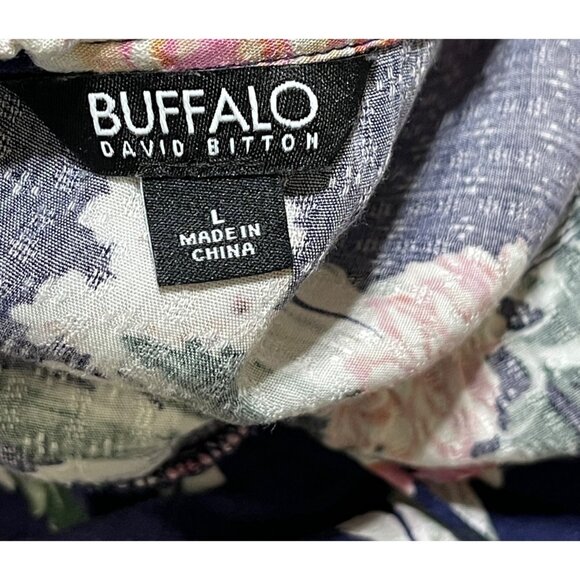 Buffalo David Bitton Top Floral Cap Sleeve Popover Blue Pink L Large - Picture 4 of 7
